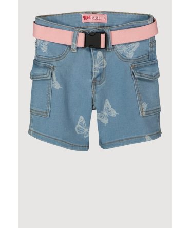 Girls Butterfly Belted Cargo Denim Shorts