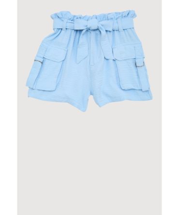 Girls Cargo Pocket Paper Bag Waist Shorts
