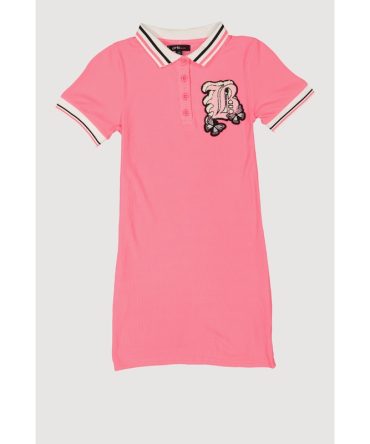 Girls Chenille B Initial Patch Ribbed Knit Dress