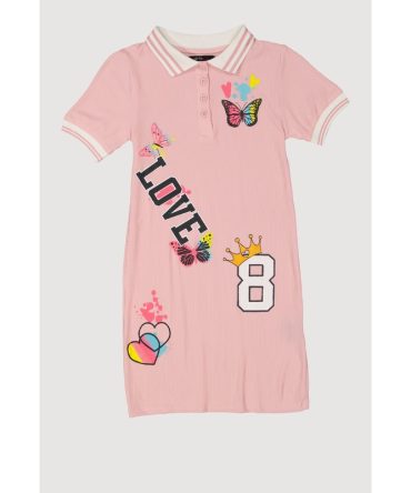 Girls Love Graphic Print Shirt Dress