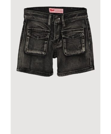 Girls Mineral Wash Cargo Pocket Denim Shorts