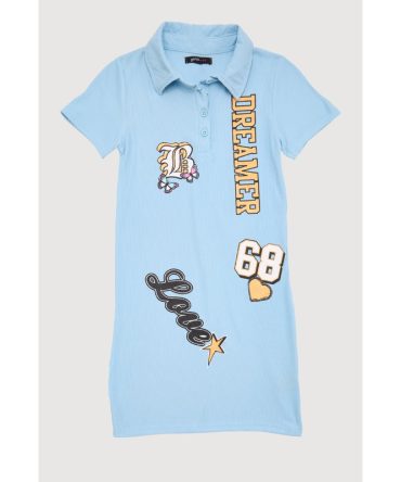 Girls Rib Knit Dreamer Patch Graphic Dress