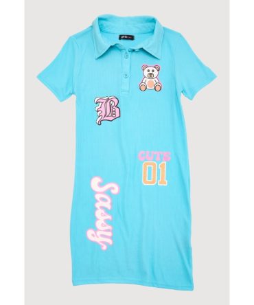 Girls Rib Knit Sassy Graphic Print Shirt Dress