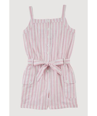 Girls Striped Cargo Pocket Romper