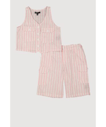 Girls Striped Linen Vest and Cargo Shorts