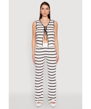 High Waisted Striped Crochet Pants