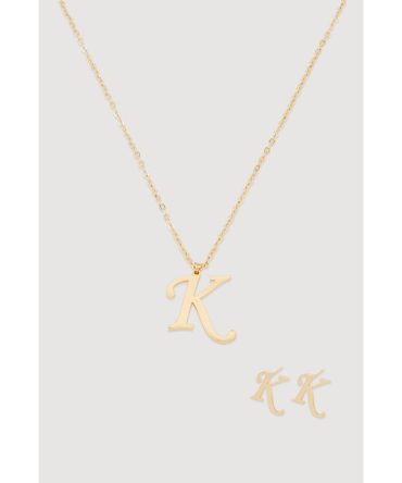 K Initial Necklace and Earrings