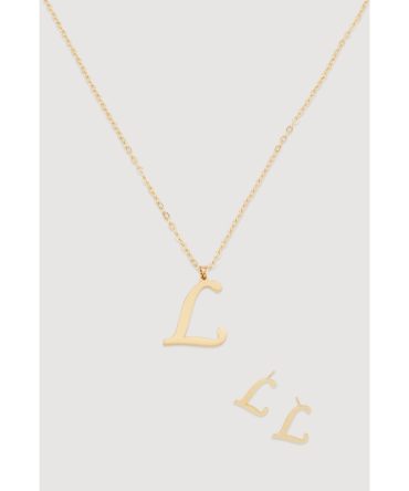 L Initial Necklace and Earrings