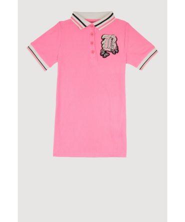 Little Girls Chenille B Initial Patch Ribbed Knit Dress