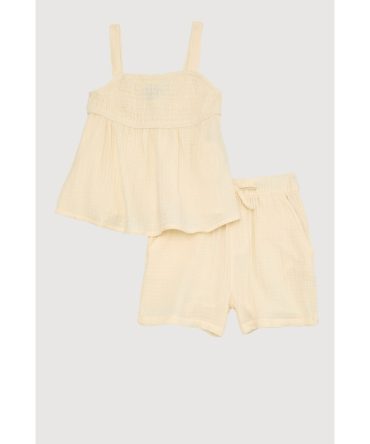 Little Girls Gauze Knit Smocked Top and Shorts