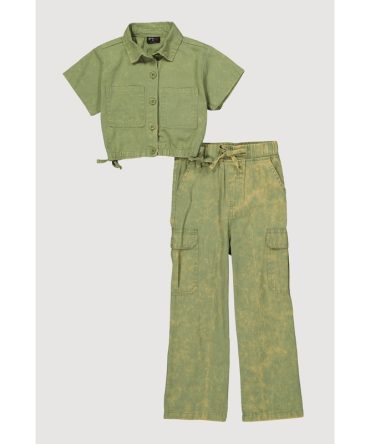 Little Girls Mineral Wash Shirt and Cargo Pants