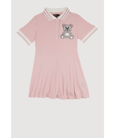 Little Girls Rhinestone Bear Graphic Skater Dress