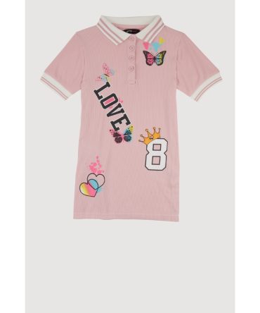 Little Girls Rib Knit Love Graphic Print Shirt Dress