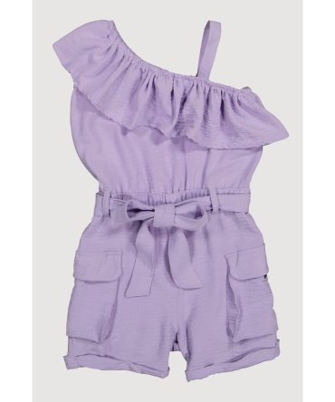 Little Girls Ruffle One Shoulder Cargo Romper