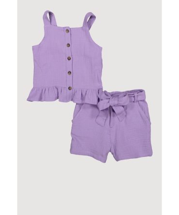 Little Girls Sleeveless Button Front Ruffle Hem Top and Shorts