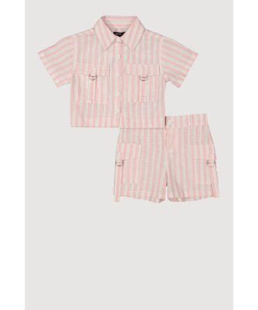 Little Girls Striped Shirt and Cargo Pocket Shorts
