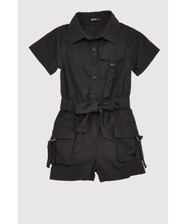 Little Girls Tie Waist Belted Utility Romper