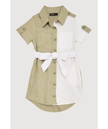 Little Girls Twill Color Blocked Shirt Dress