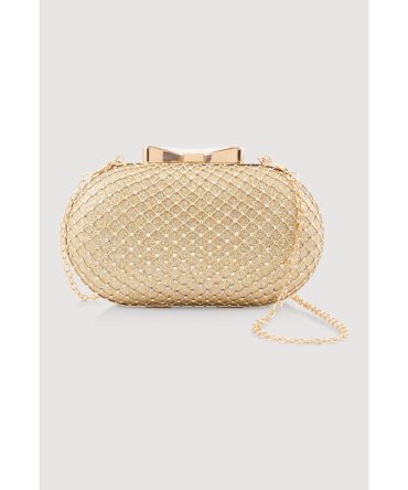 Metallic Rhinestone Oval Clutch Bag