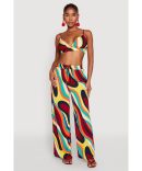 Stylish Plisse High Waisted Palazzo Pants with Twist Front Waist