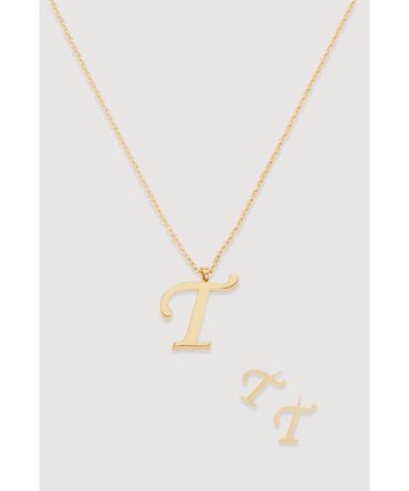 T Initial Necklace and Earrings