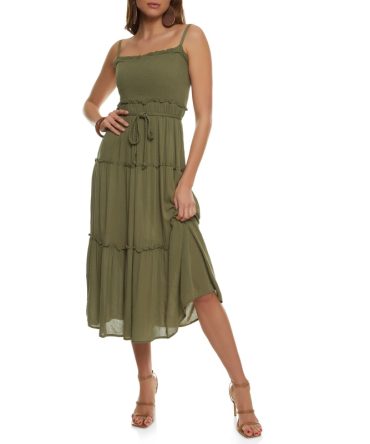 Tiered Braided Belt Cami Dress