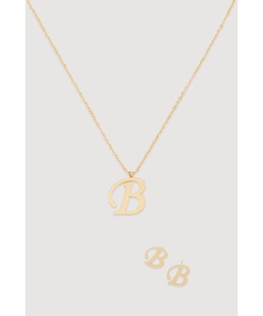 B Initial Necklace and Earrings