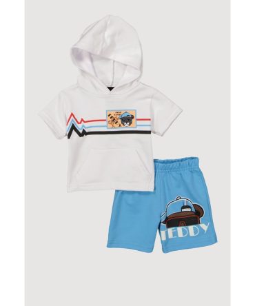 Baby Boys 0-9M Here Comes Teddy Hooded Top and Shorts