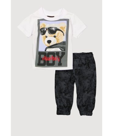 Baby Boys 0-9M Mamas Boy Bear Graphic Tee and Joggers