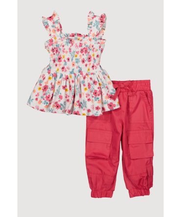 Baby Girls 0-9M Floral Print Peplum Top and Cargo Joggers