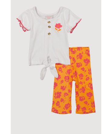 Baby Girls 0-9M Flower Embroidered Tee and Leggings