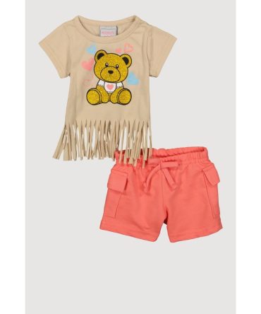 Baby Girls 0-9M Glitter Bear Graphic Tee and Cargo Shorts