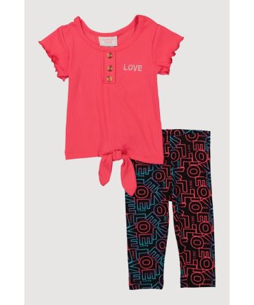 Baby Girls 0-9M Love Embroidered Tee and Leggings