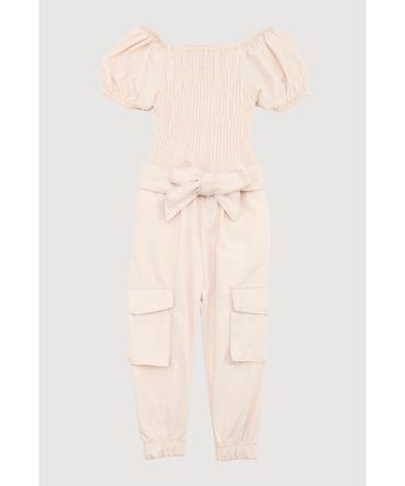 Baby Girls 12-24M Puff Sleeve Smocked Cargo Jumpsuit