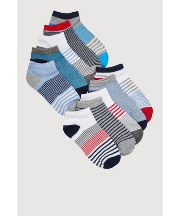 Boys Low Cut Striped Ankle Socks 10 Pack Size 5-10