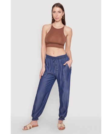 Chambray Smocked Hem Joggers