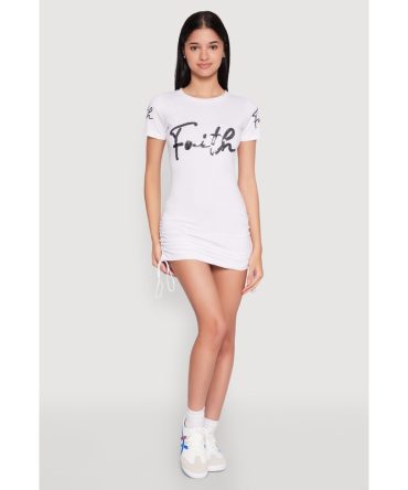 Faith Sequin Ruched T Shirt Dress