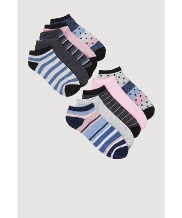 Girls Assorted Pattern Ankle Socks 10 Pack