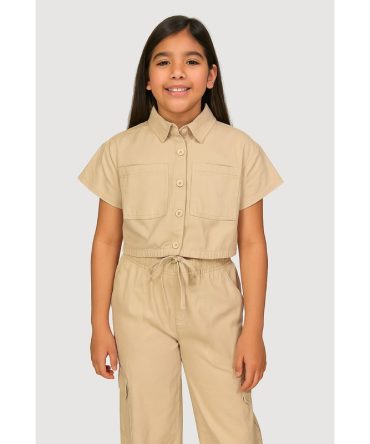 Girls Button Front Shirt and Cargo Pants