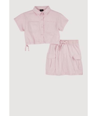 Girls Button Front Shirt and Cargo Skirt