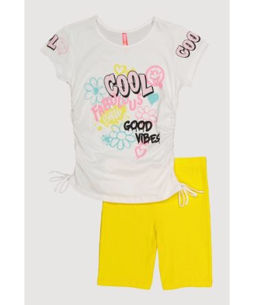 Girls Fabulous Good Vibes Graphic Tee and Biker Shorts