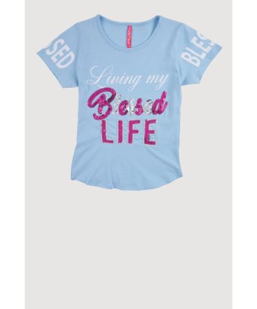 Girls Sequin Living My Blessed Life Tee