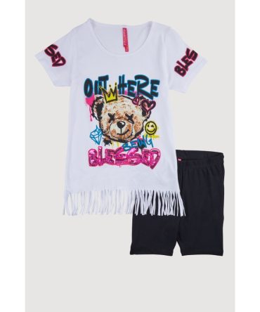 Girls Sequin Out Here Being Blessed Graphic Tee and Biker Shorts