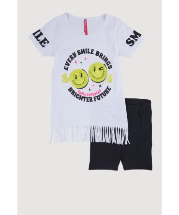 Girls Sequin Smile Everyday Graphic Tee and Biker Shorts