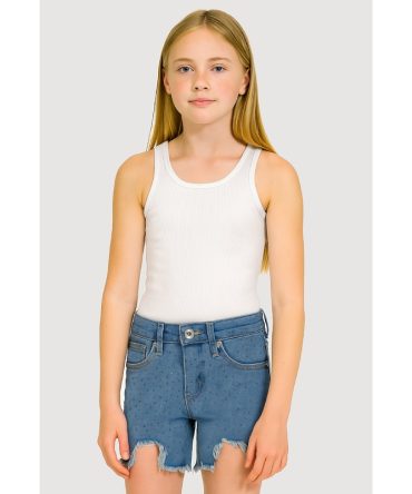 Girls Studded Frayed Hem Denim Shorts