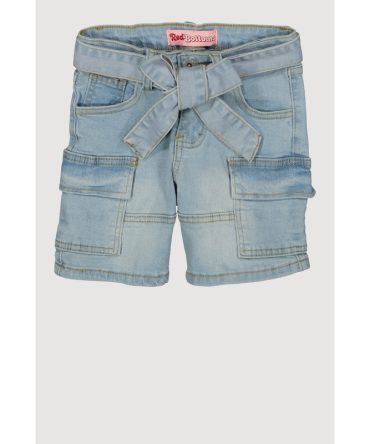 Girls Tie Waist Belted Bermuda Cargo Shorts