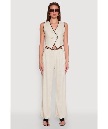 Linen Contrast Trim Pants
