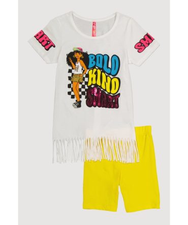 Little Girls Bold Kind Smart Graphic Fringe Tee and Shorts