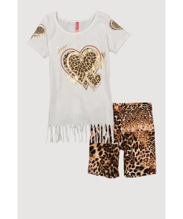 Little Girls Love Fringe Tee and Animal Print Shorts