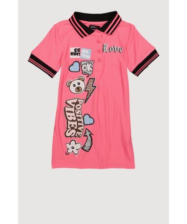 Little Girls Love Graphic Print Polo Dress